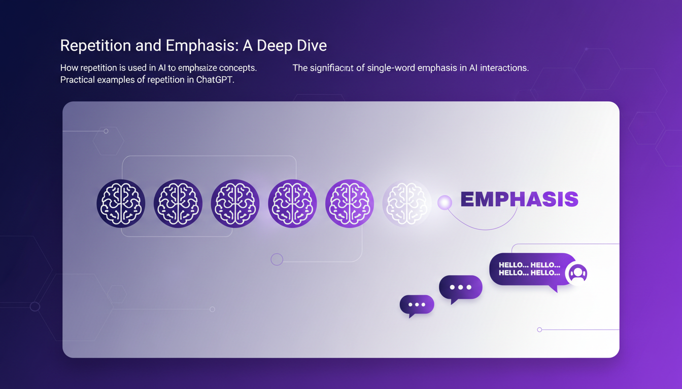 Modern minimalist illustration of repetition and emphasis in AI, featuring geometric shapes and indigo-violet gradients, for blog article.