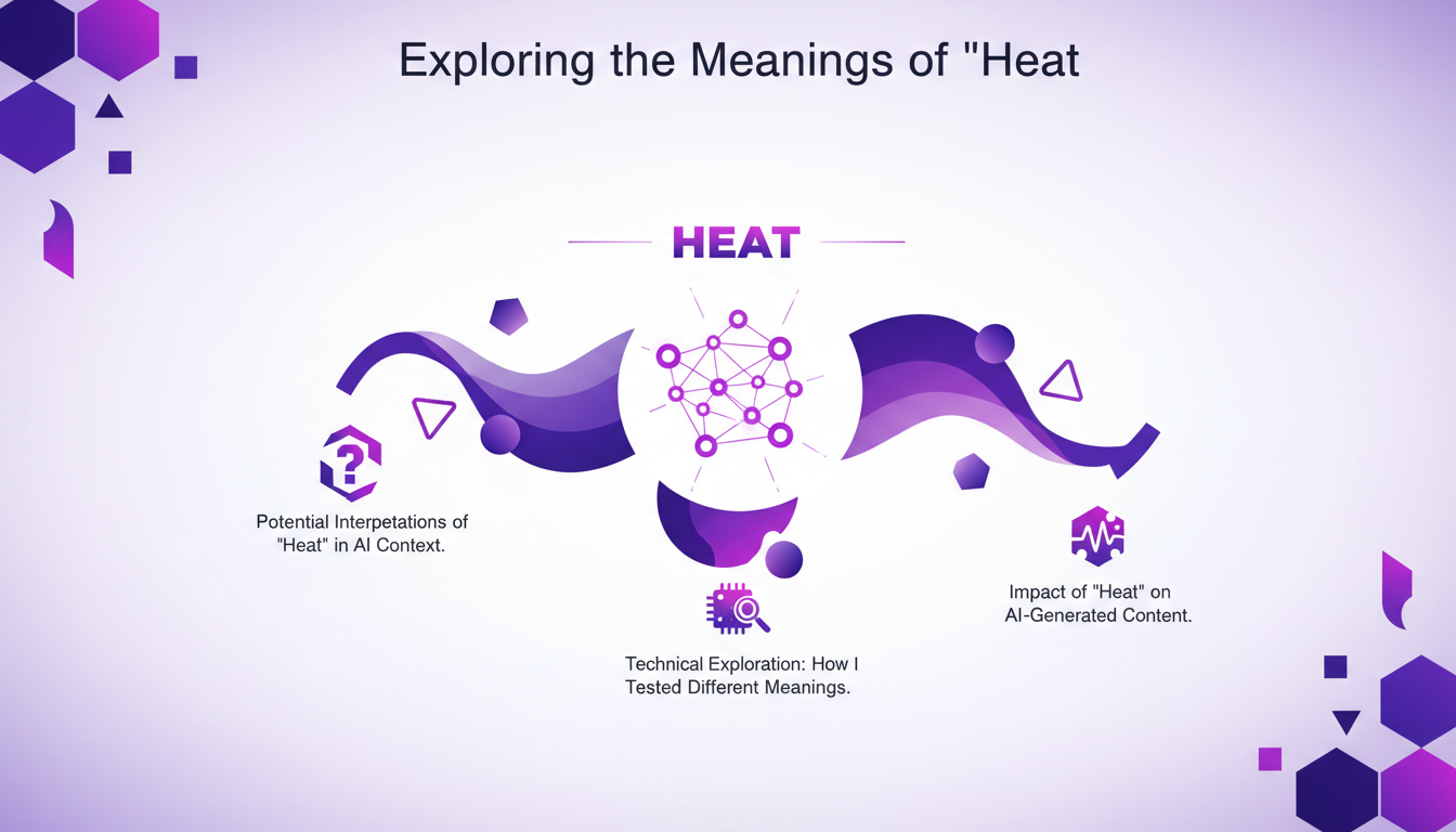 Modern minimalist illustration exploring 'heat' meanings in AI, featuring geometric shapes and violet gradients.