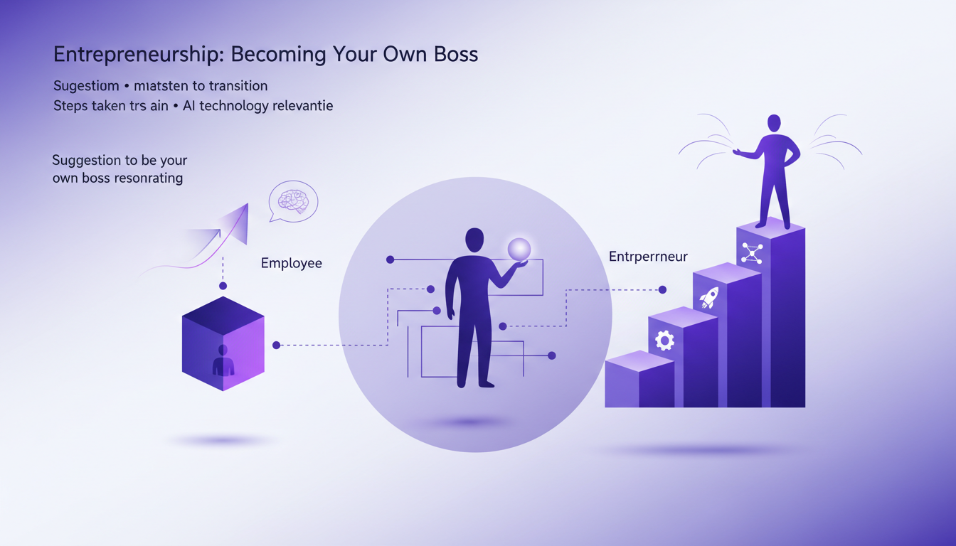 Modern illustration on entrepreneurship: becoming your own boss with geometric shapes and gradients, inspiring and innovative.