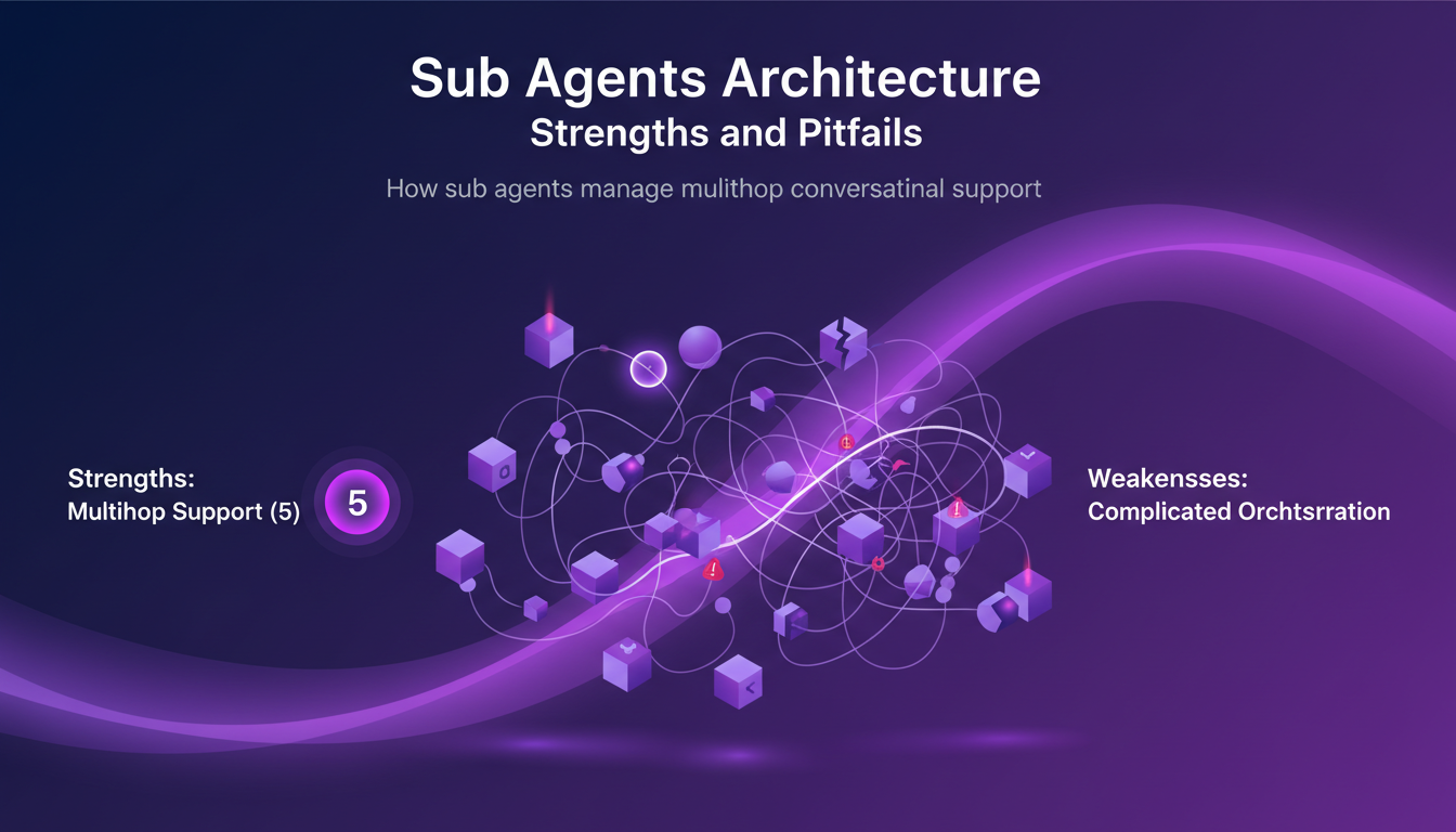 Modern illustration of sub agents architecture highlighting strengths and pitfalls in multihop conversational support.