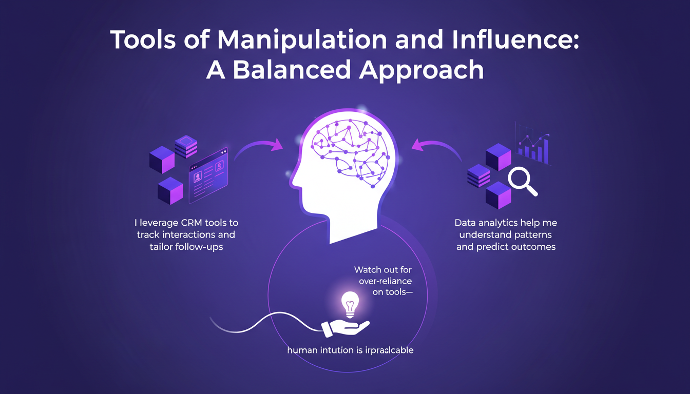 Modern illustration of manipulation and influence tools, integrating CRM and data analytics with a balanced approach.
