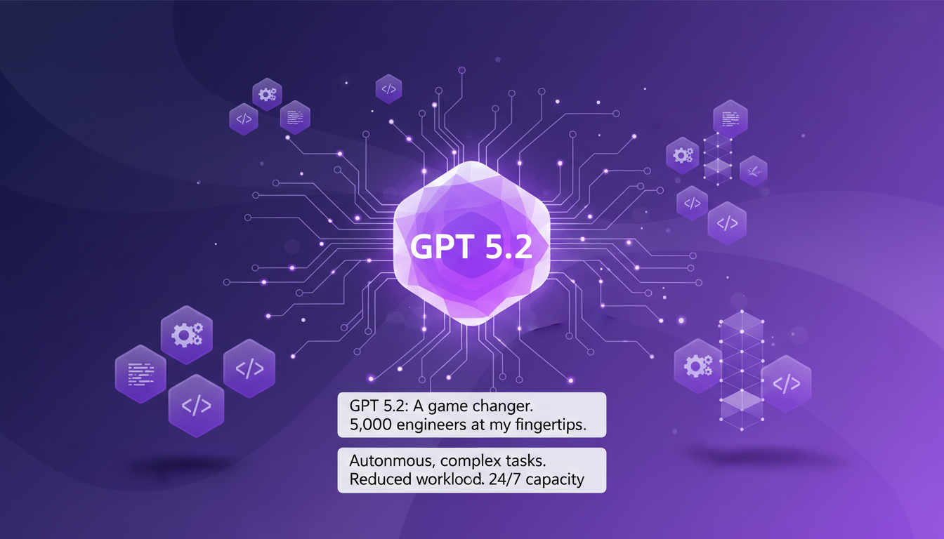 Modern illustration of coding agents evolution with GPT 5.2, highlighting AI agents' autonomy and 24/7 capabilities.