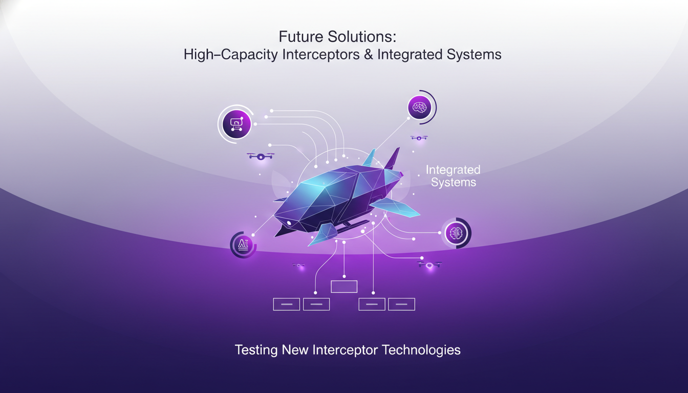 Modern illustration of future solutions with high-capacity interceptors and integrated systems, minimalist style, AI technology.