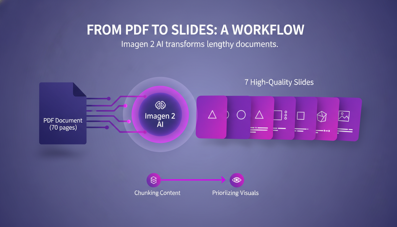 Modern minimalist illustration of PDF to slides workflow with geometric shapes and gradients, highlighting AI technology's role in conversion.