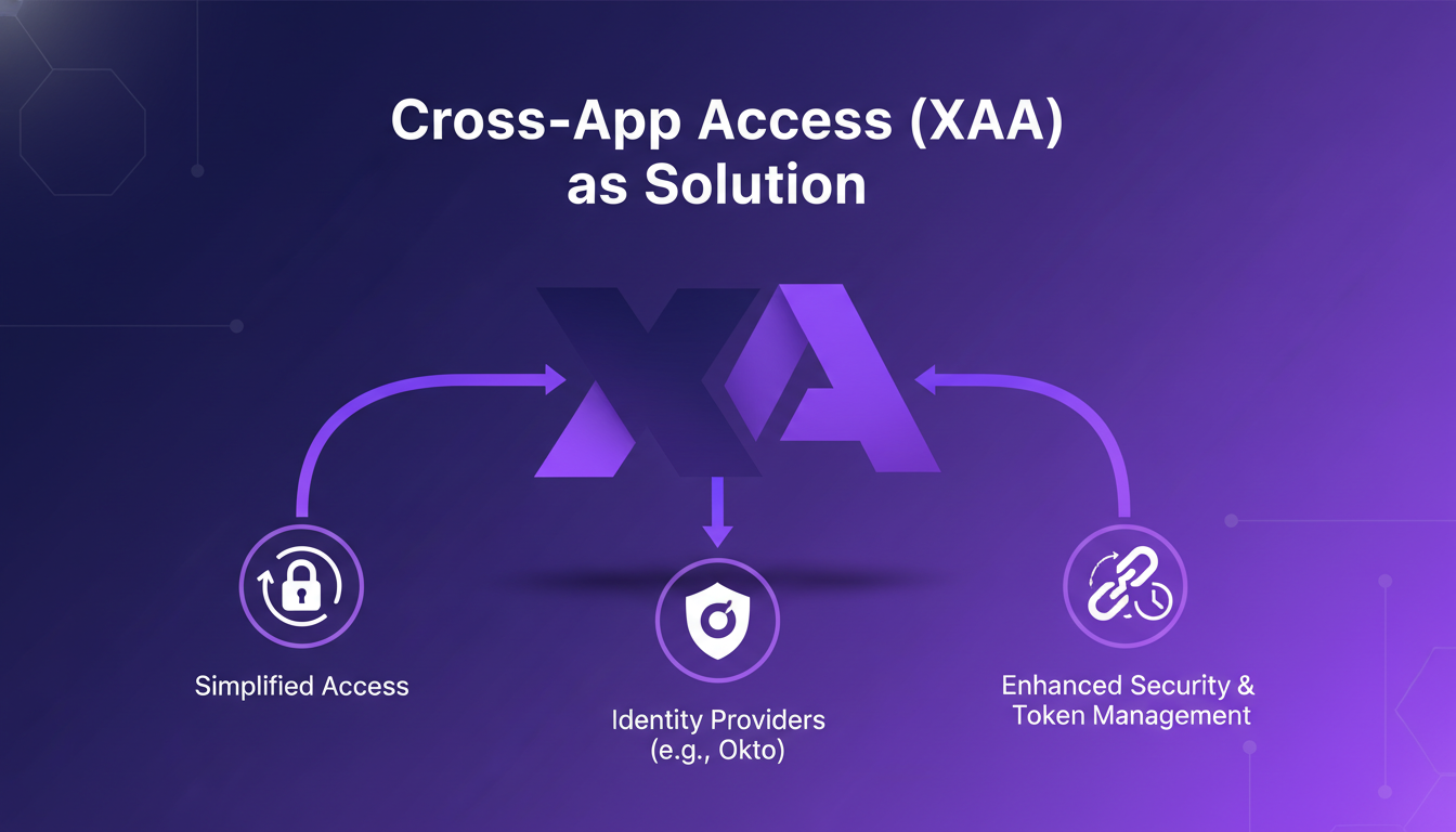Modern illustration of Cross-App Access, simplifying access management with Octa, addressing security risks and token expiration.