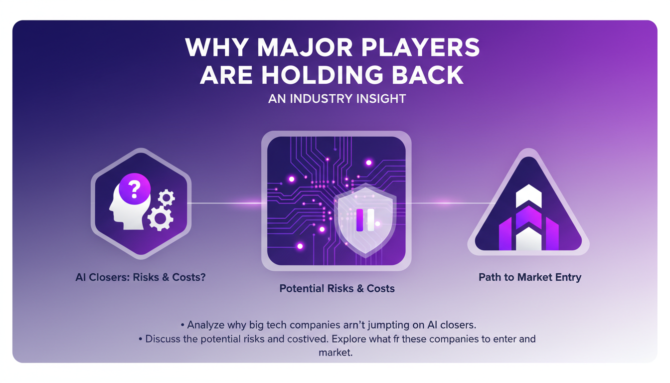 Modern minimalist illustration depicting why major companies hesitate on AI investment, featuring geometric shapes and indigo gradients.