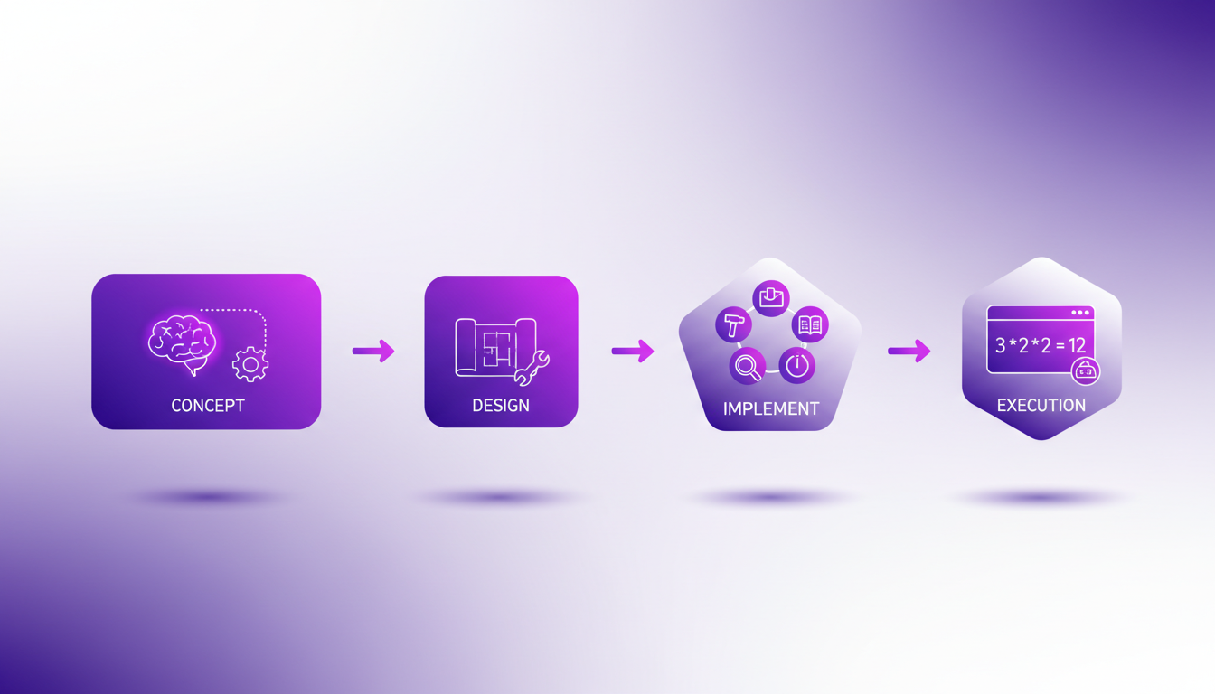 Illustration moderne d'agents de base configurés avec outils, workflow étape par étape, calculs 3*2*2, technologie IA.