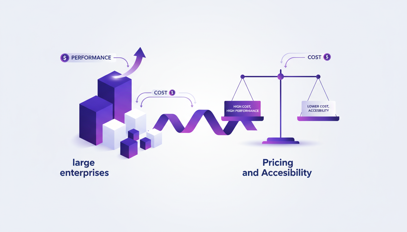 Modern illustration of pricing and accessibility in AI tech, highlighting cost-performance trade-offs for small and large enterprises.