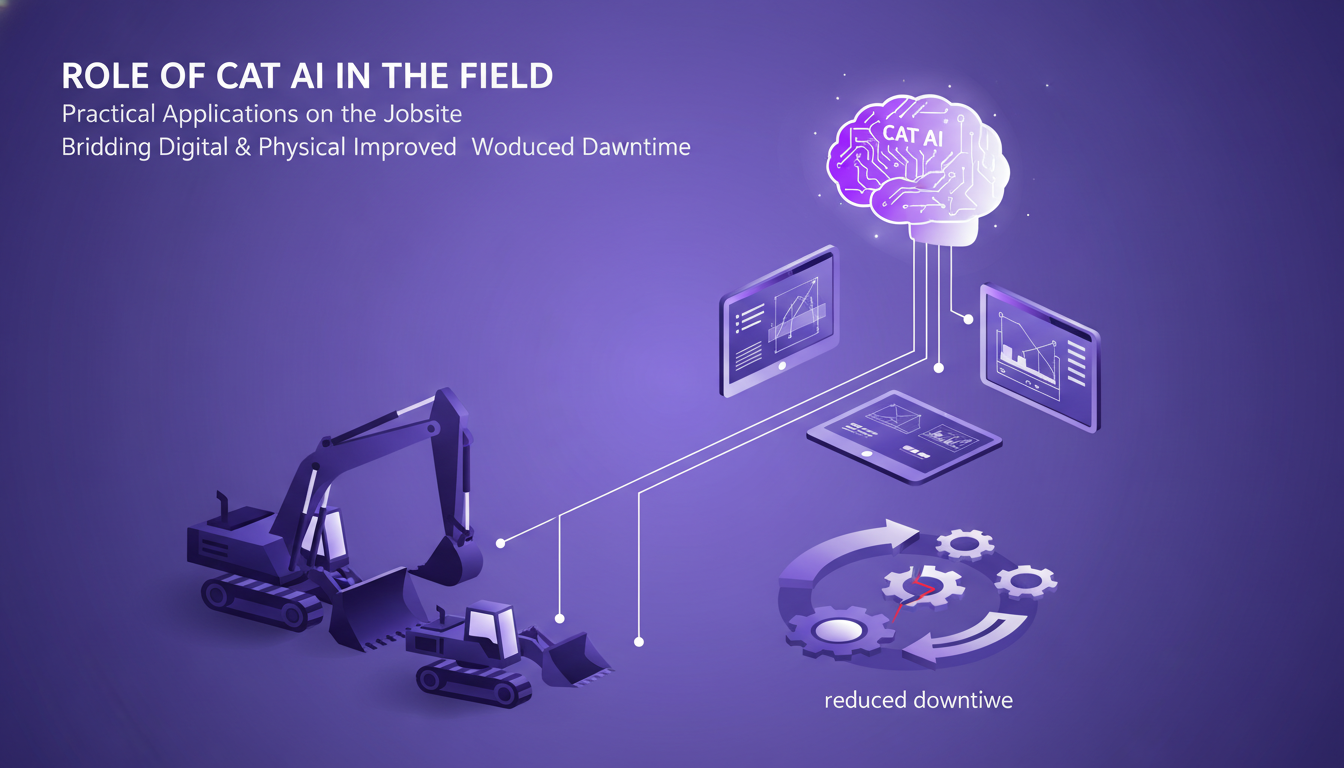 Modern illustration of CAT AI on the jobsite, depicting AI technology bridging digital and physical work environments.