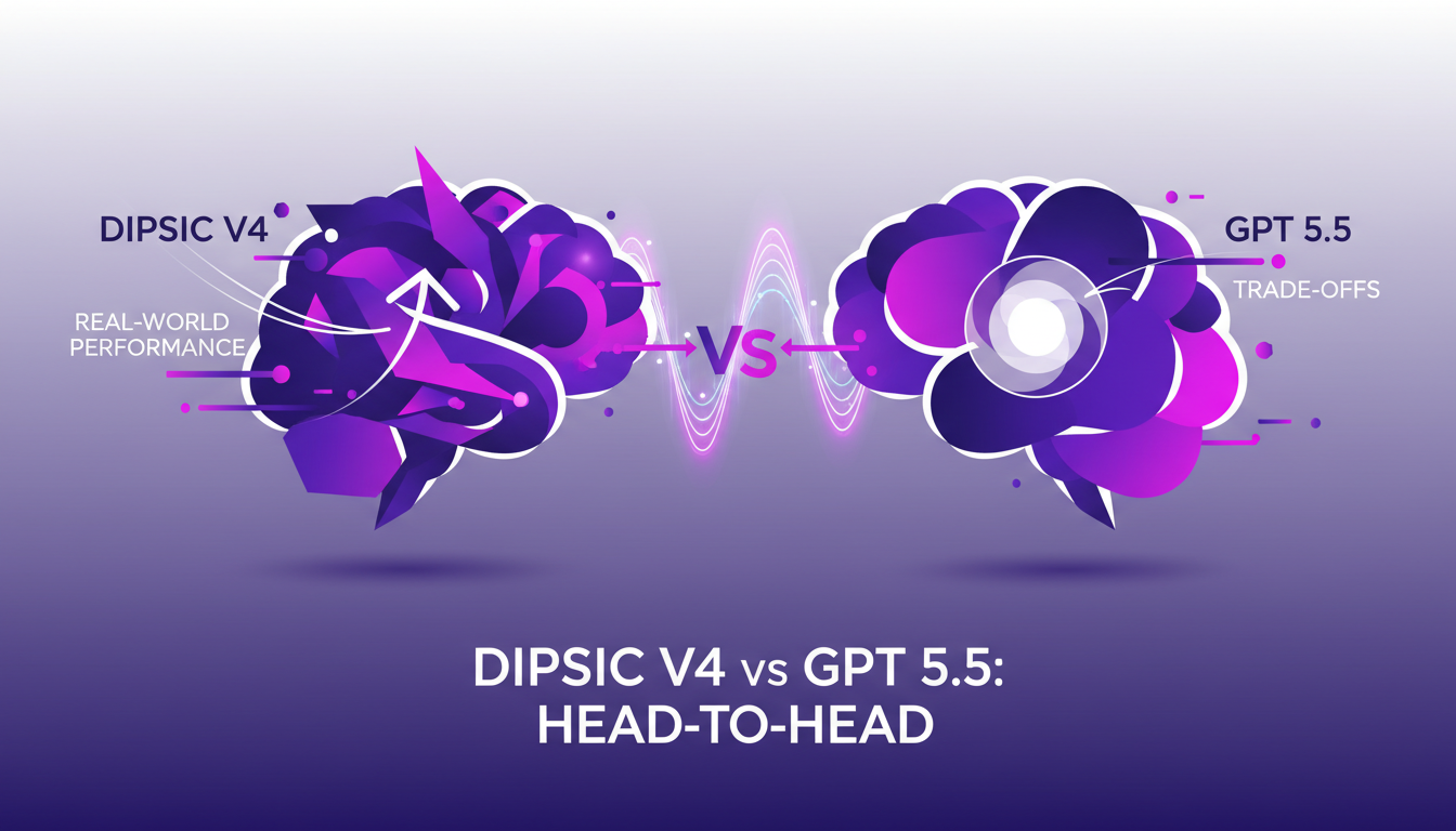 Illustration moderne comparant Dipsic V4 et GPT 5.5, mettant en avant les performances et compromis en technologie IA.
