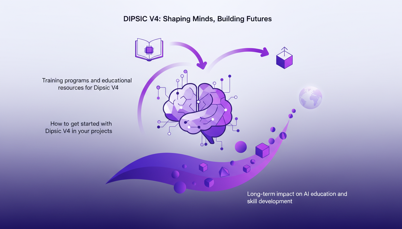Illustration moderne sur les opportunités éducatives pour Dipsic V4, mettant en avant les programmes de formation et l'impact à long terme sur l'éducation IA.