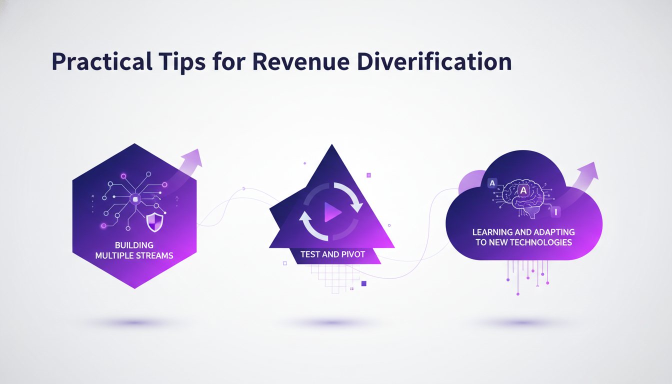 Modern illustration on revenue diversification, depicting multiple income streams with geometric shapes and gradient overlays.