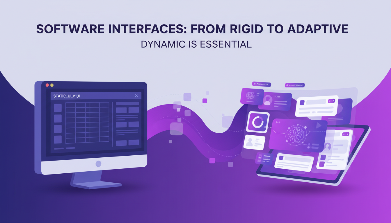 Illustration moderne des interfaces logicielles, montrant l'évolution vers des designs flexibles et dynamiques avec des formes géométriques.