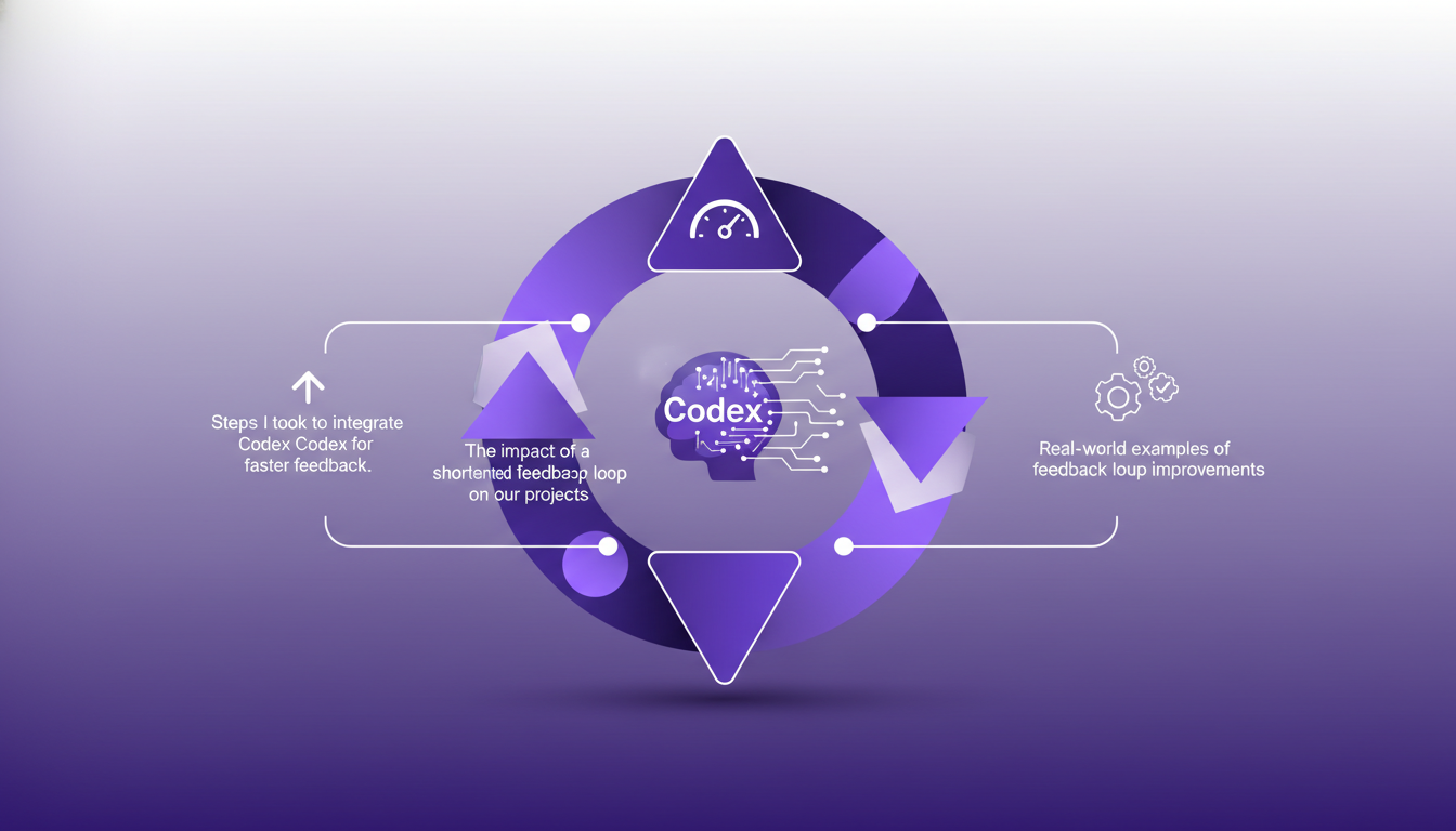 Modern illustration of shortening feedback loop with Codex, featuring geometric shapes and indigo-violet colors for AI technology context.