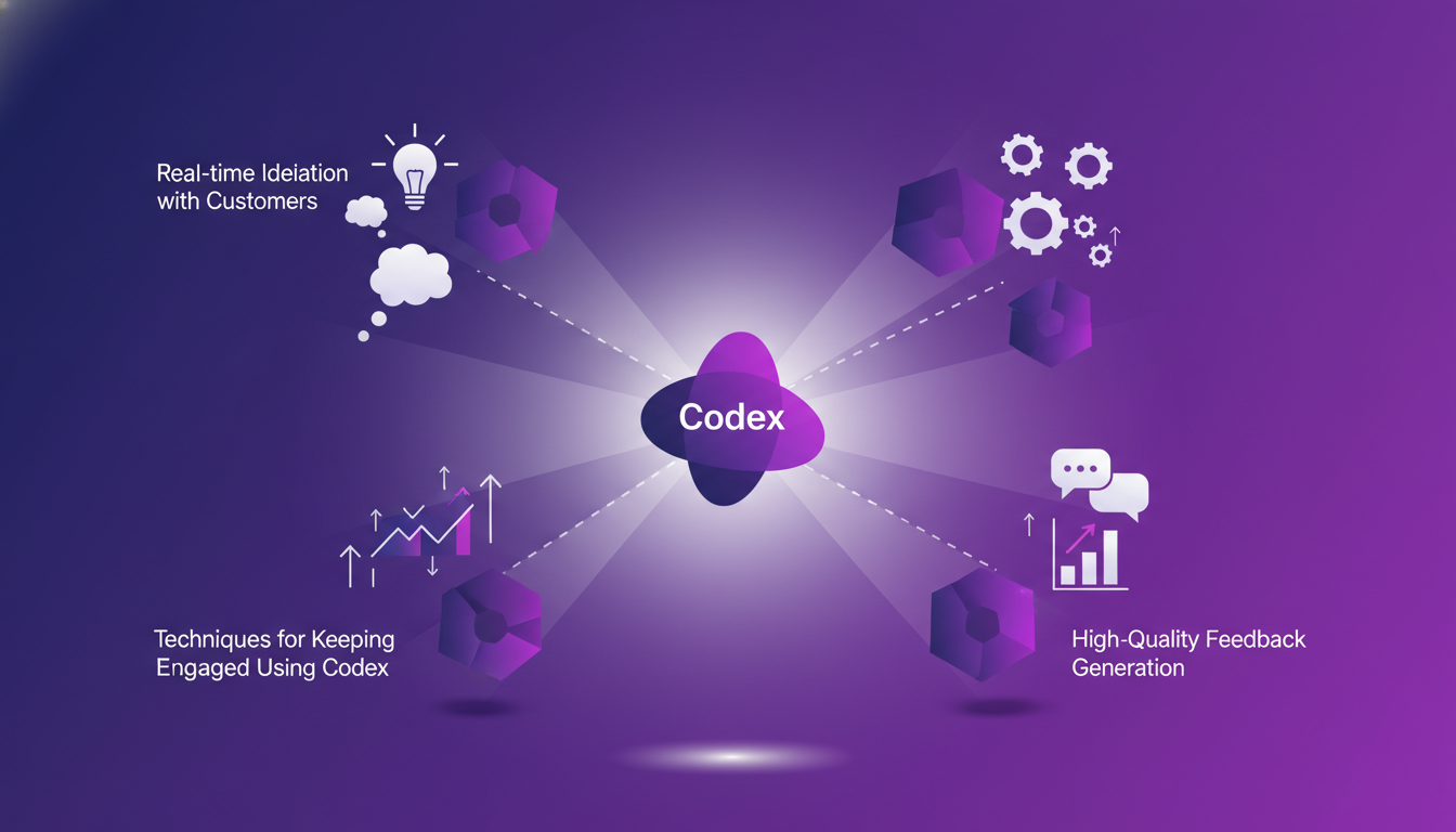 Modern illustration of active customer engagement with Codex, featuring geometric shapes and indigo-violet gradients.
