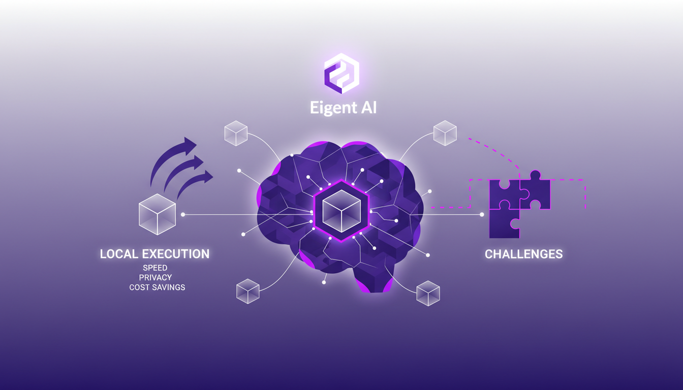 Modern illustration of future goals for local agent execution in AI, highlighting speed, privacy, and cost savings benefits.