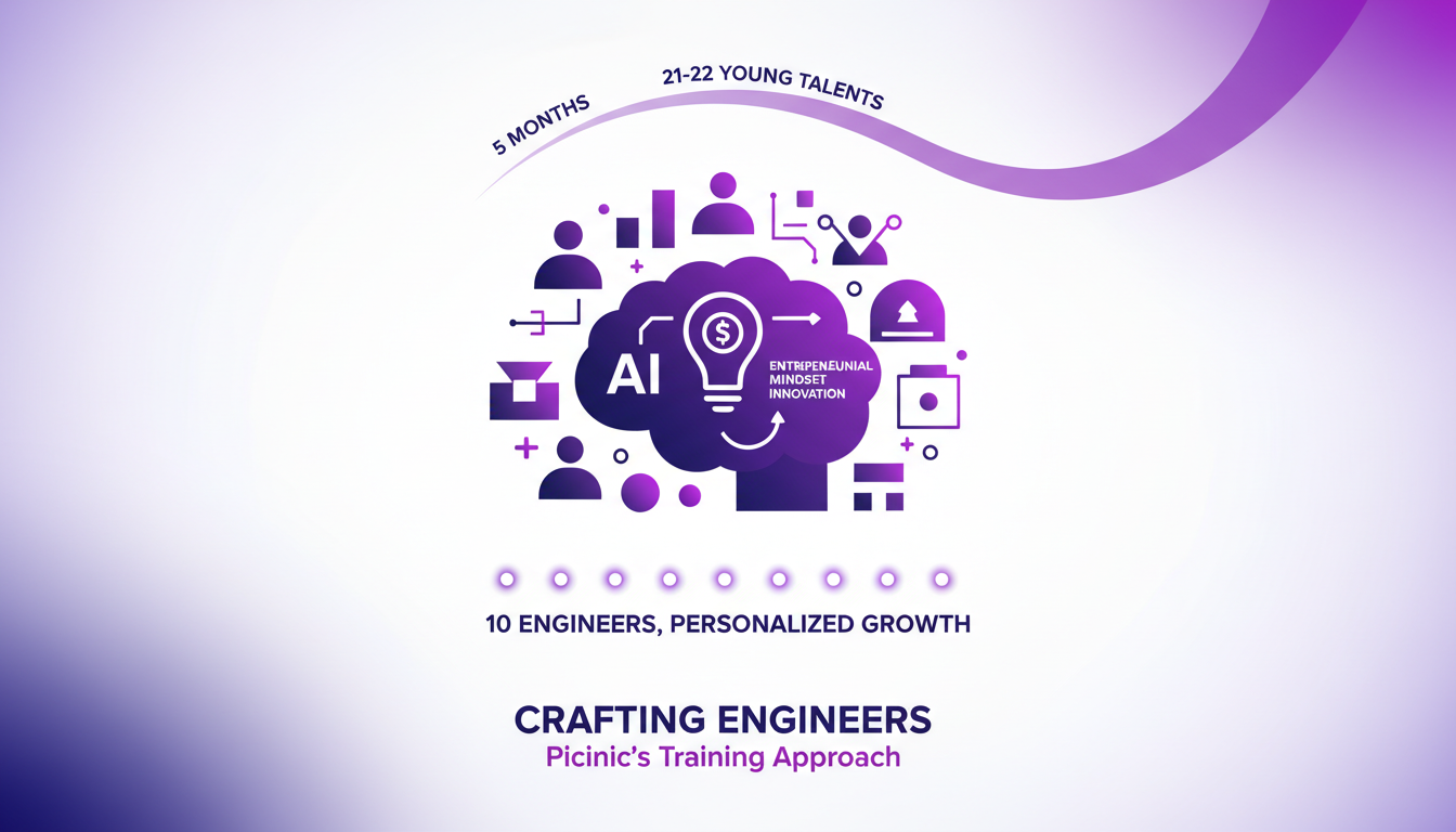 Modern illustration of Picnic's engineer training, highlighting innovation and entrepreneurship with young talent focus.