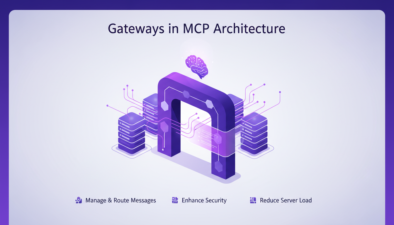 Modern illustration of a gateway in MCP architecture, depicting efficient message management and enhanced security.