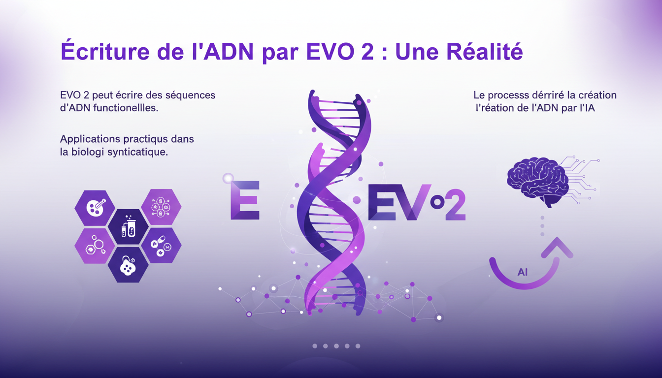 Modern illustration of DNA writing by EVO 2, featuring geometric shapes and gradients, symbolizing innovation in synthetic biology.