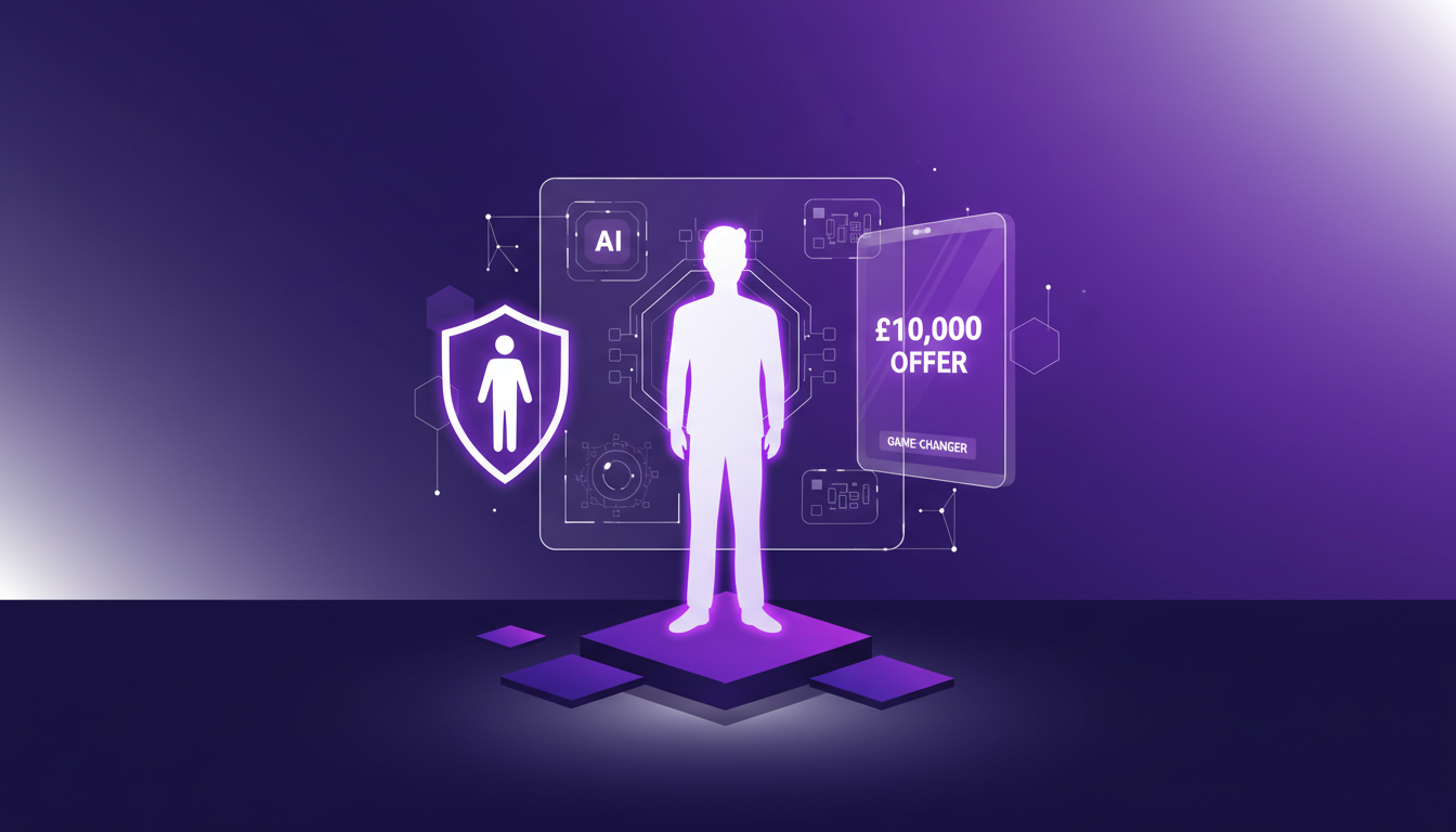 Modern illustration of Freddy receiving a £10,000 offer to be a bodyguard, symbolizing an innovative opportunity for an aspiring actor.
