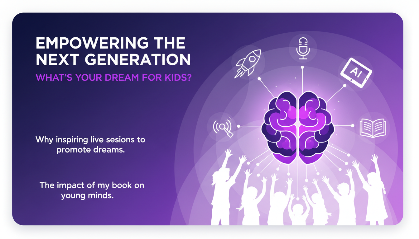 Modern minimalist illustration depicting empowering kids, featuring geometric shapes and violet gradients, inspired by AI technology.