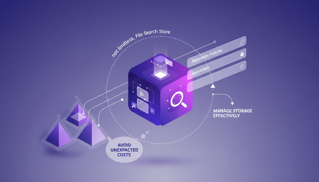 Modern illustration of file management with geometric shapes, depicting file search, storage, and retention strategies.