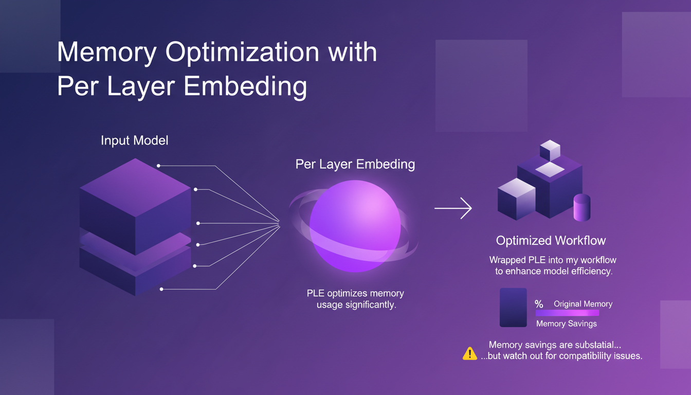 Modern illustration of memory optimization with PLE, featuring geometric shapes and indigo-violet gradients, enhancing AI model efficiency.