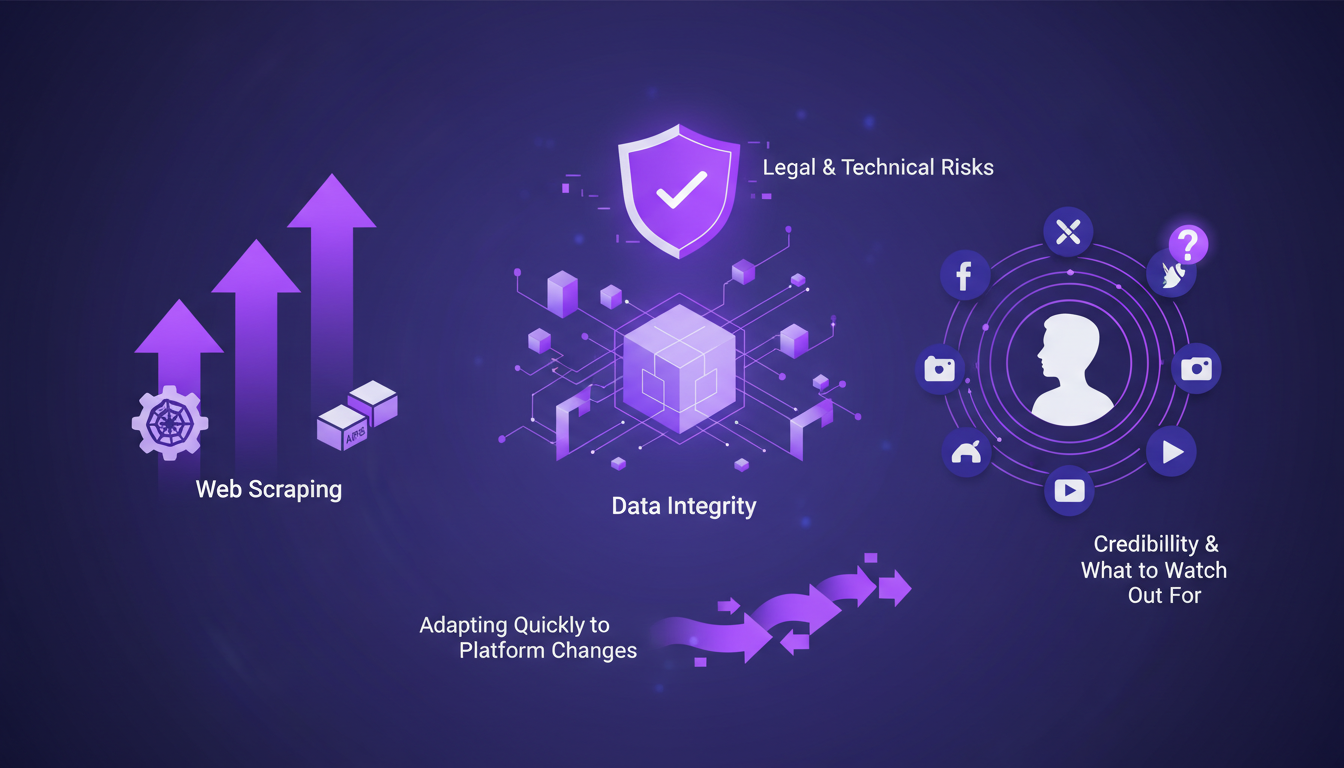 Modern illustration of navigating social media platform dependencies, featuring geometric shapes and indigo gradients.
