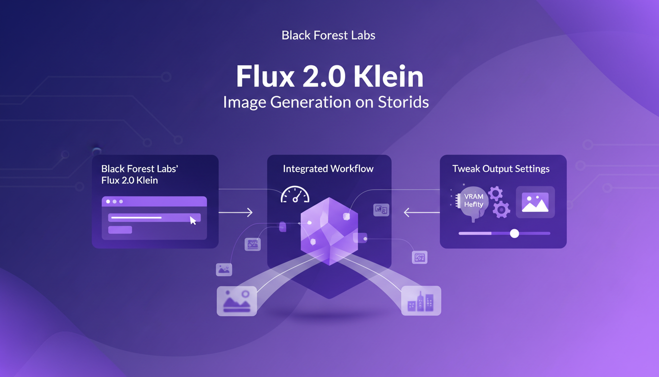 Modern illustration of Flux 2.0 Klein by Black Forest Labs, AI image generation, in indigo and violet hues, minimalist design.