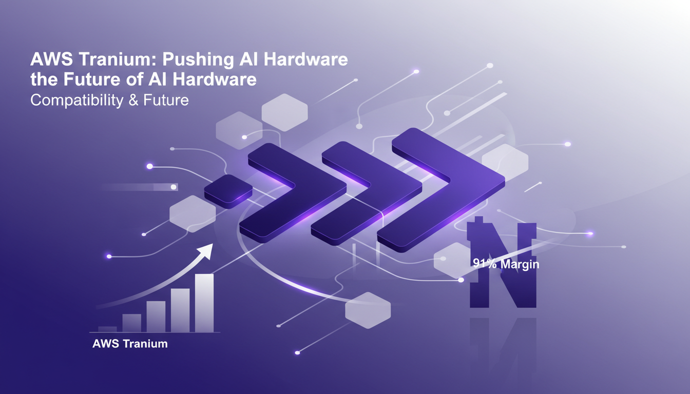 Modern illustration of AWS Tranium showcasing the future of AI hardware, emphasizing compatibility and challenging NVIDIA's market dominance.