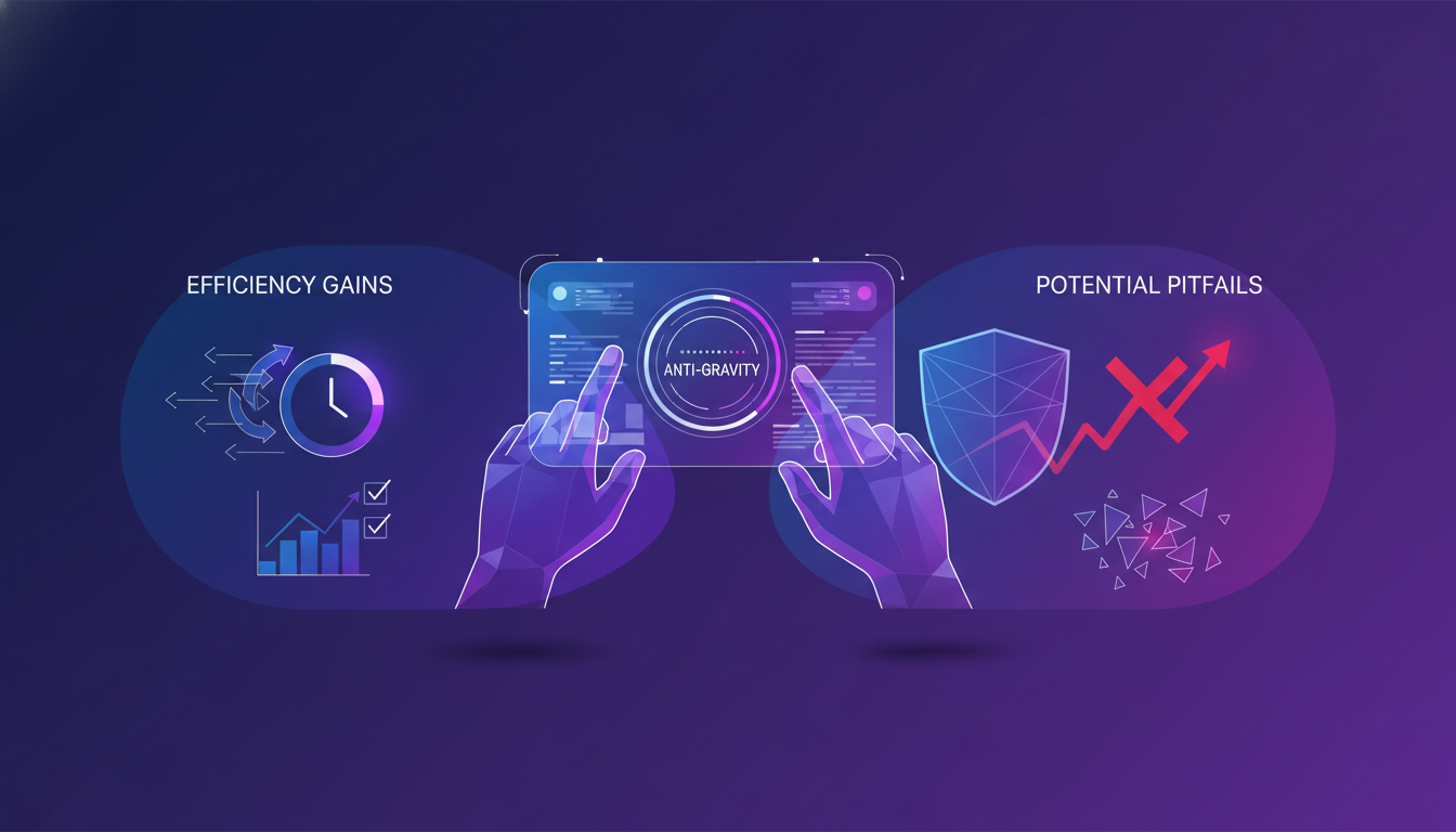 Modern illustration of user interaction with Anti-gravity interface, highlighting efficiency and practical AI applications.