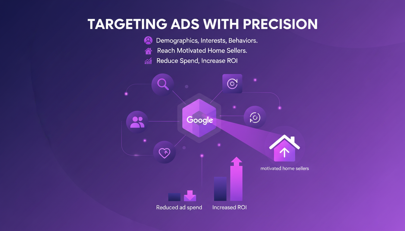 Illustration moderne de ciblage publicitaire précis avec formes géométriques, représentant l'utilisation de données pour optimiser les campagnes.
