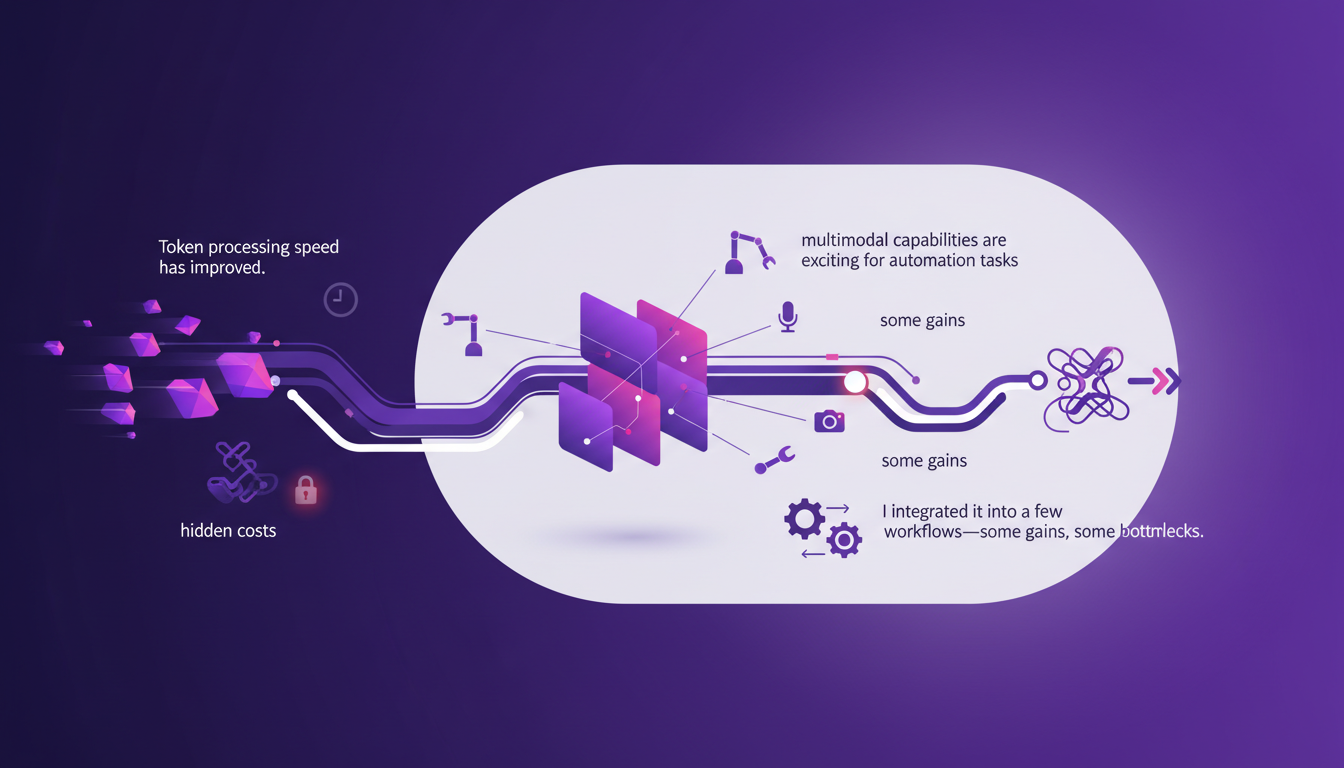 Modern illustration depicting AI technical advancements and trade-offs with geometric shapes and indigo, violet gradients.