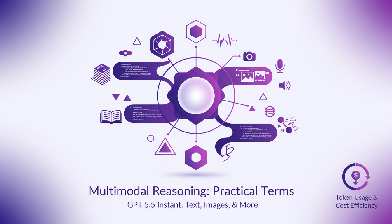 Illustration moderne et minimaliste des capacités multimodales, montrant l'impact pratique de GPT 5.5 sur le traitement texte-image.
