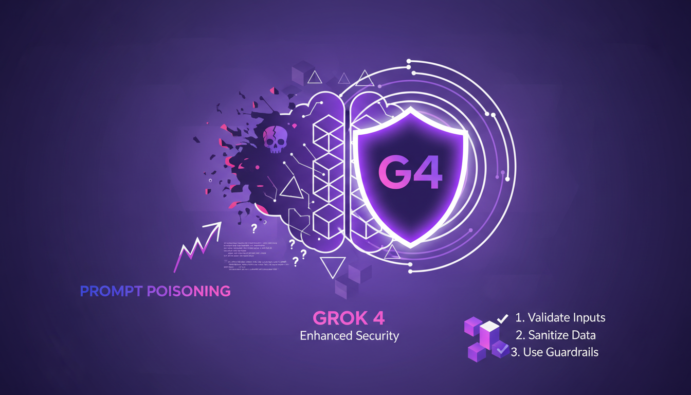 Modern illustration on implementation issues and prompt poisoning in AI, featuring geometric shapes and violet gradients for a tech blog.