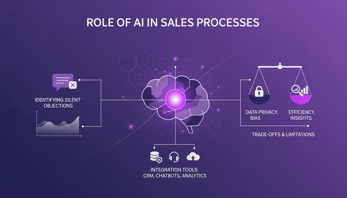 Illustration moderne de l'IA dans les ventes, montrant des formes géométriques et des dégradés pour représenter l'innovation et l'approche professionnelle.
