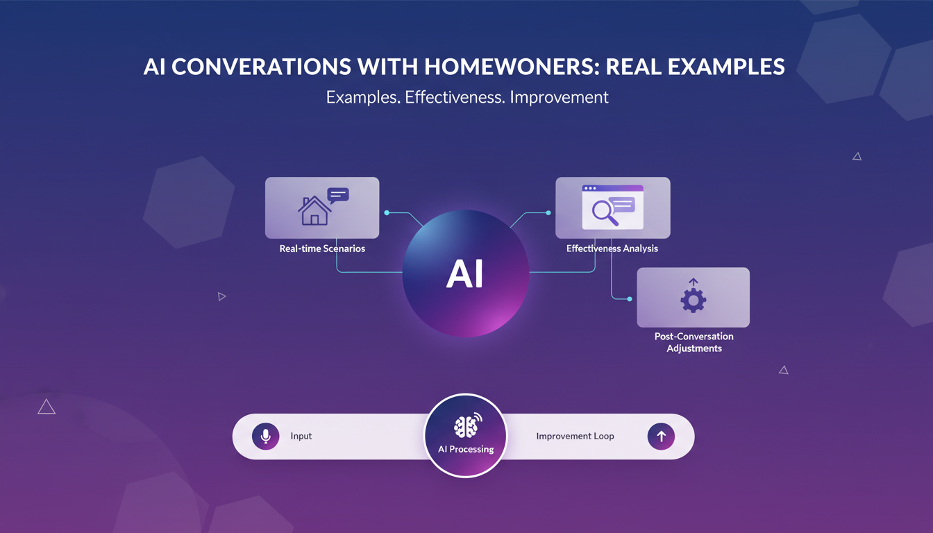 Modern illustration of AI conversations with homeowners, analyzing AI response effectiveness in real scenarios, minimalist style.
