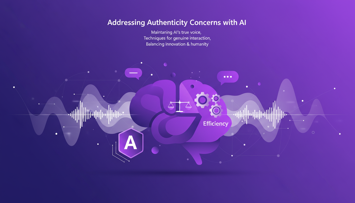 Illustration moderne sur l'authenticité de l'IA, avec formes géométriques et dégradés, symbolisant l'équilibre entre efficacité et interaction humaine.
