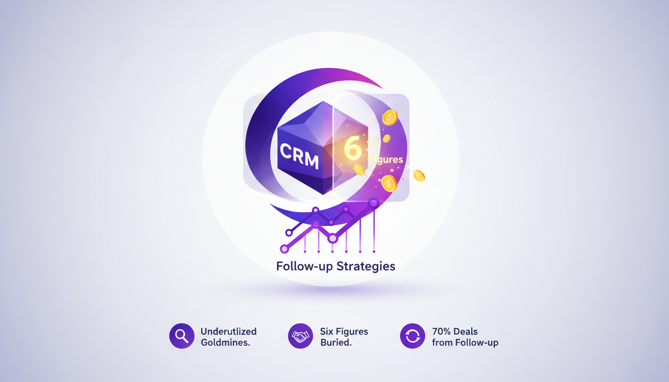 Illustration moderne sur la découverte de profits cachés dans un CRM immobilier, avec des formes géométriques et des dégradés violets.