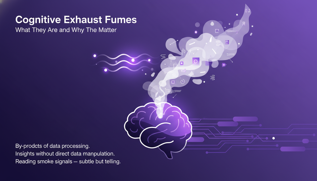 Illustration moderne des fumées cognitives, symbolisant les sous-produits du traitement des données en IA, avec formes géométriques et dégradés.