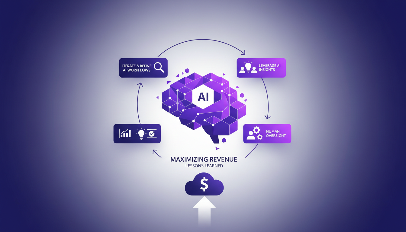 Illustration moderne sur la maximisation des revenus avec des formes géométriques et dégradés, symbolisant l'optimisation des flux de travail AI.