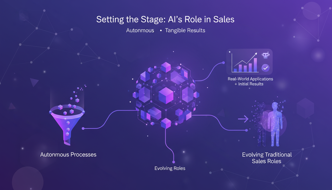 Modern illustration of AI in sales, featuring geometric shapes and gradients, symbolizing the automation of sales processes.