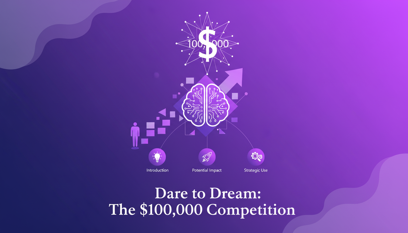 Modern minimalist illustration for Dare to Dream: $100,000 Competition, depicting potential impact on personal ambitions with AI themes.