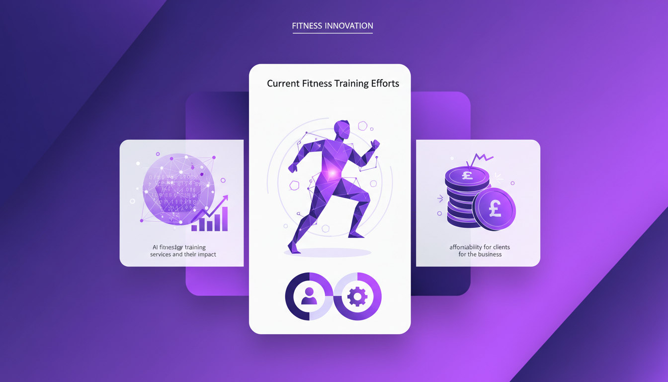 Illustration moderne sur les efforts actuels en entraînement fitness, abordant les défis de tarification à 50£/h, avec technologie AI.