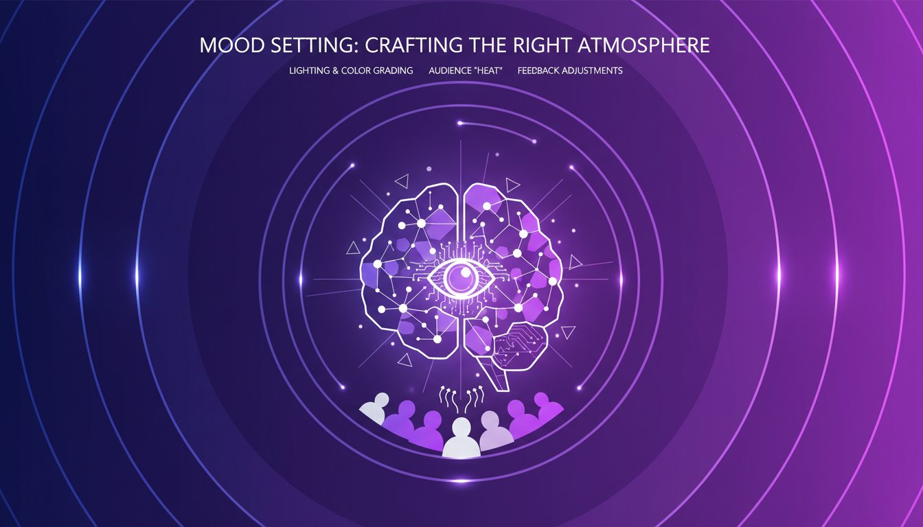 Illustration moderne minimaliste montrant l'importance de l'éclairage et des couleurs pour créer une ambiance cohérente et innovante.
