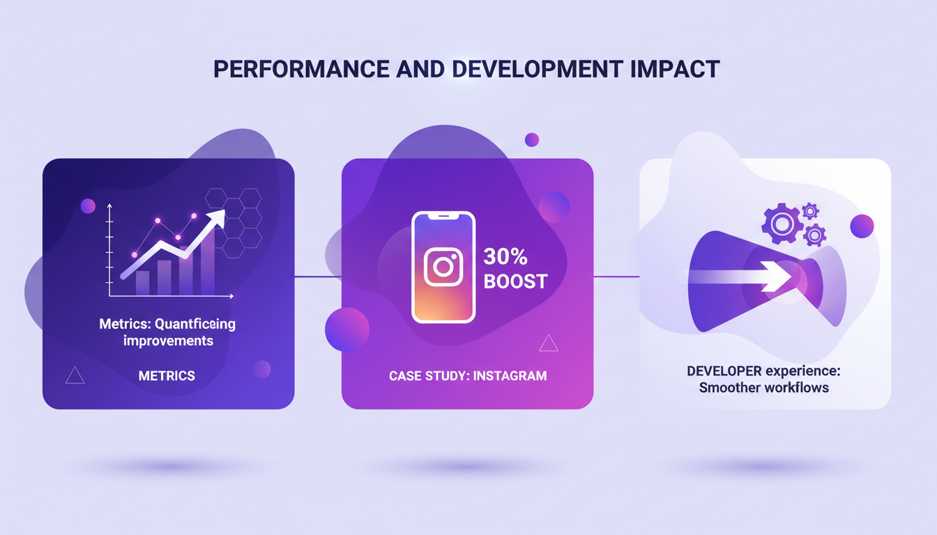 Modern illustration of performance and development impact, highlighting key concepts like Instagram's 30% improvement boost.