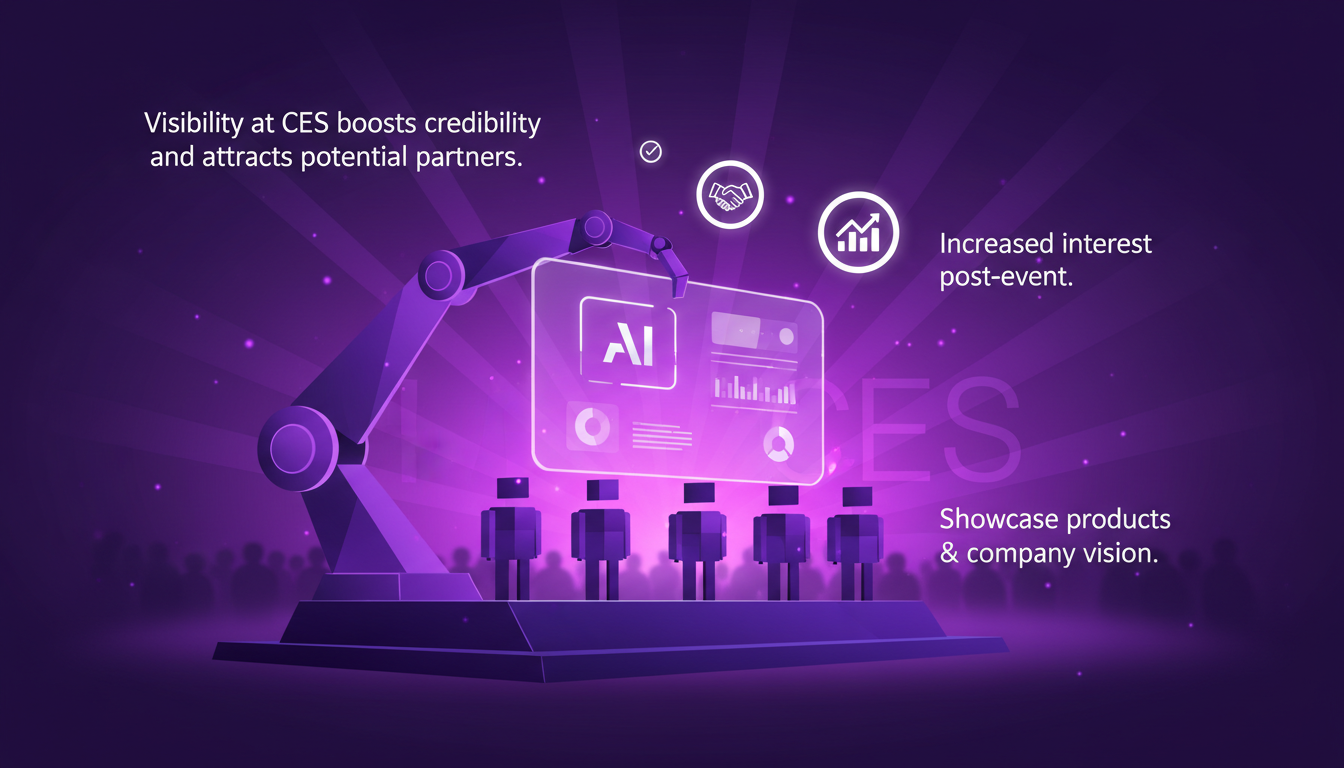 Modern illustration highlighting the importance of visibility in the robotics industry, featuring geometric shapes and indigo-violet gradients.