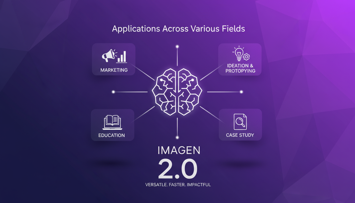 Illustration moderne d'applications de l'IA dans divers domaines, avec formes géométriques et dégradés indigo et violet.