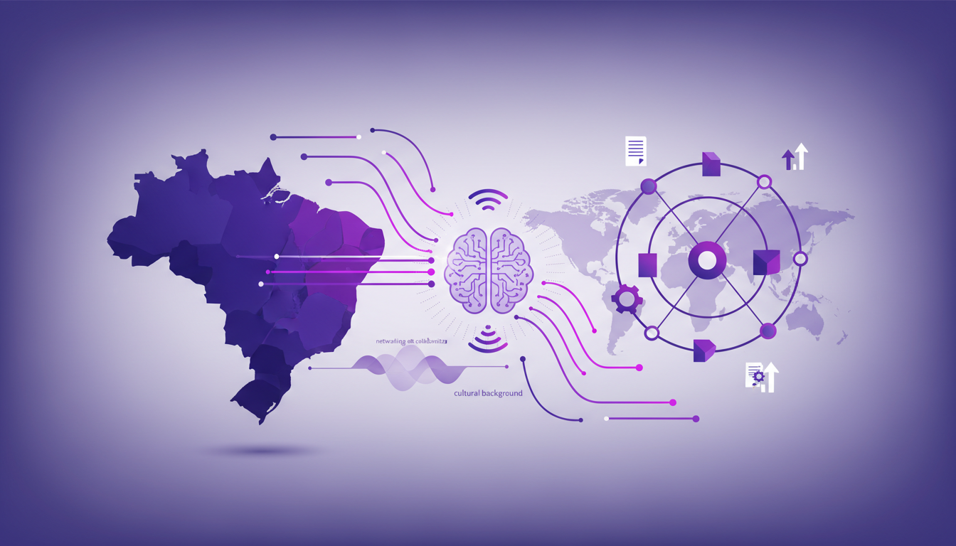 Modern illustration of expanding impact from local to global, connecting Brazil to global educational policies.