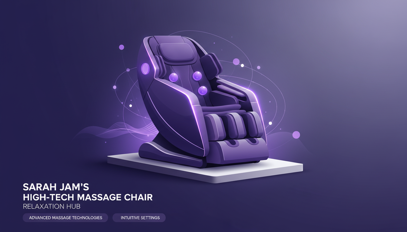Illustration moderne de fauteuil de massage high-tech Sarah Jam, intégrant des technologies avancées pour un massage professionnel.
